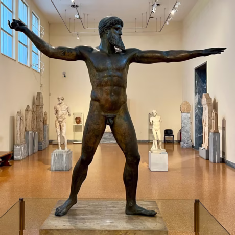 Bronze Zeus or Poseidon on display in the National Archaeological Museum of Athens in Greece