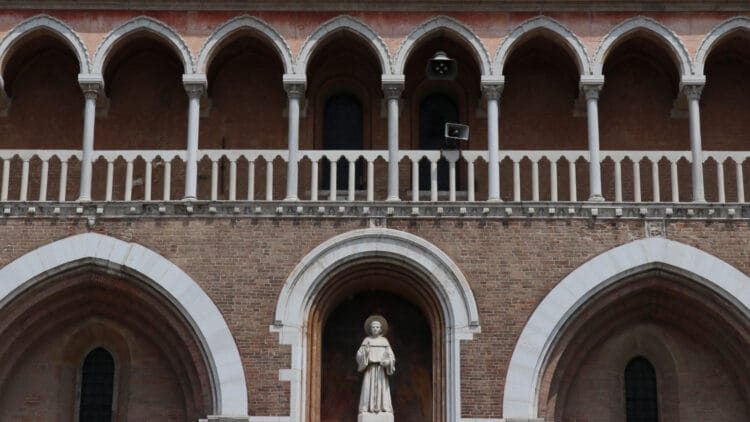 Statue of St Anthony of Padua on the facade of the basilica