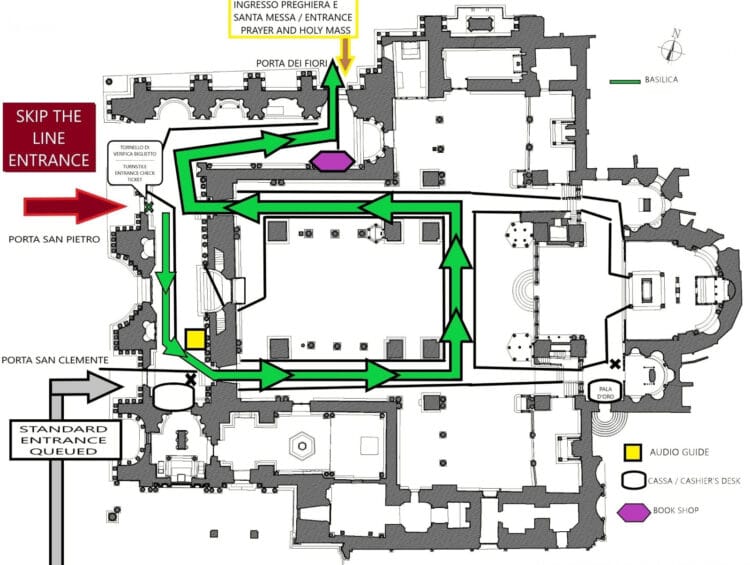 Map and floor plan of the basic tour of the Basilica of St Mark in Venice