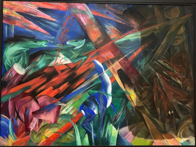 The hauntingly beautiful Tierschicksale (Animal Destinies, sometimes translated as Fate of the Animals), painted by Franz Marc (1880-1916) in 1913, is one of the highlights in the vast art collection of the Kunstmuseum Basel.