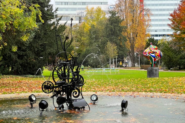 Niki de Saint Phalle's Gwendolyn sculpture and the Tinguely Fountain in Basel
